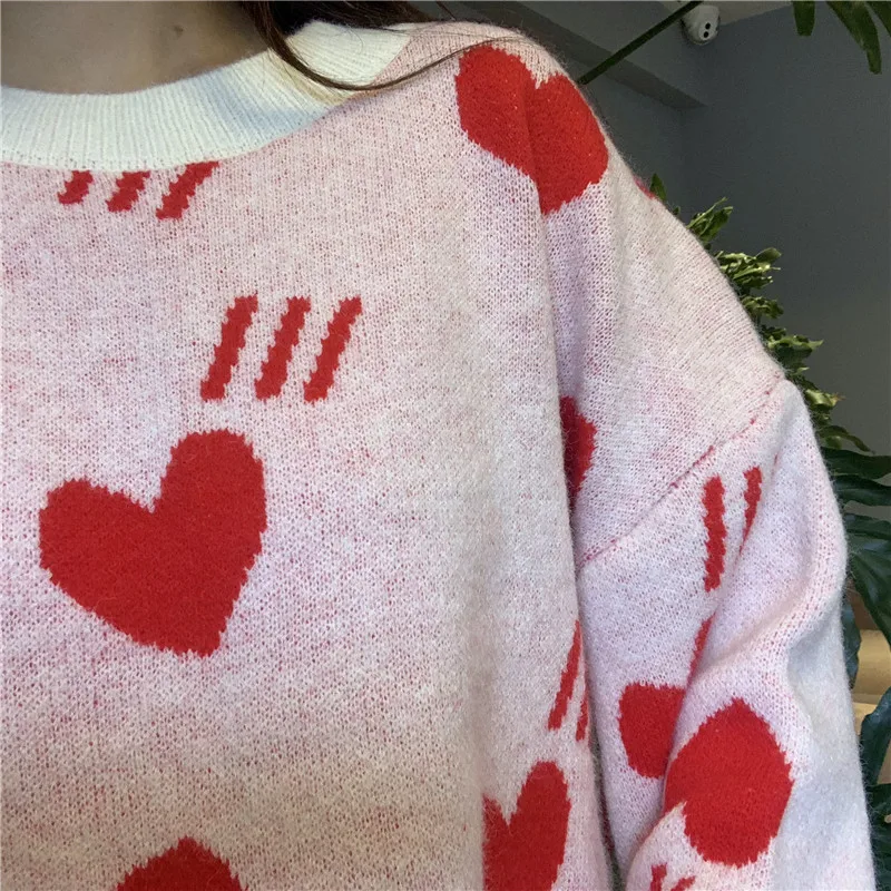 Harajuku Модный пуловер с длинными рукавами, свитер, Милый вязаный женский свитер, повседневный свободный толстый теплый женский свитер