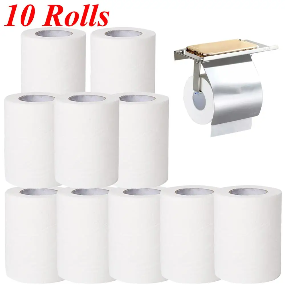 

10 Rolls Household Toilet Paper Bulk Bath Tissue Bathroom Soft White Roll Pack 3 Ply Kitchen Soft Toilet Paper For Drop ship