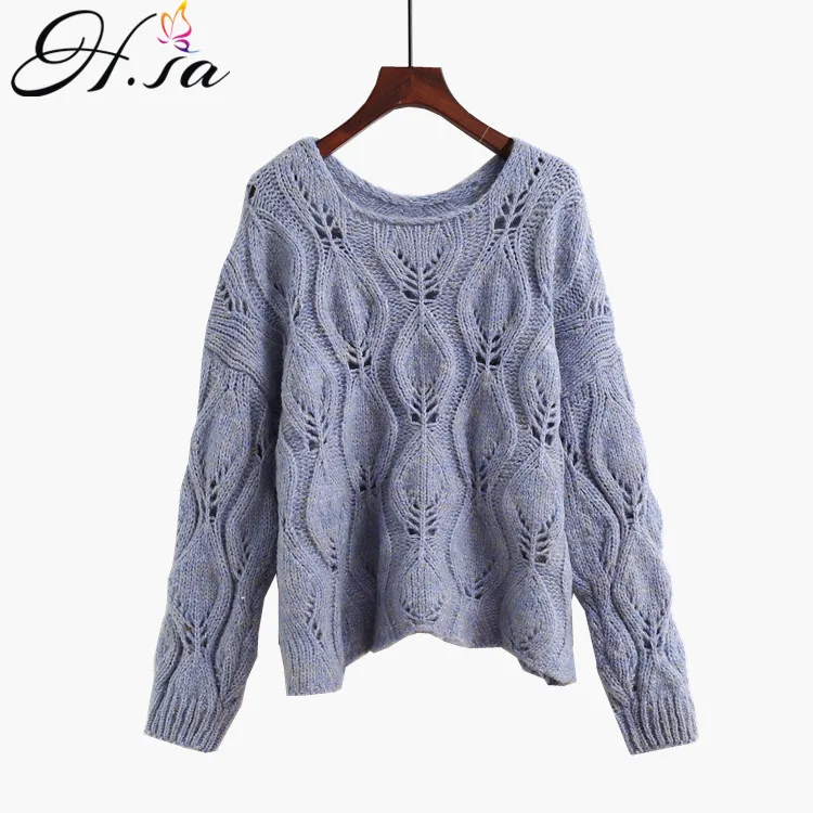 

H.SA Women Sweater and Pullovers ONeck Orange Hollow Out Sweater Fall Fashion Sweater Jumper Batwing Sleeve Korean Pull Knitwear