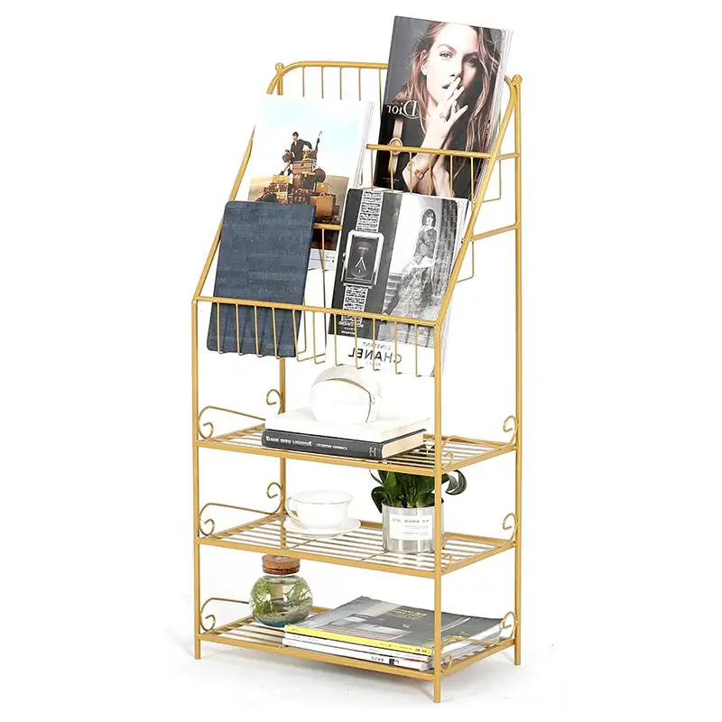 

Iron Bookshelf Magazine Shelf Retro Storage Floor Newspaper Display Shelf Iron Children Picture Book Assortment Shelf