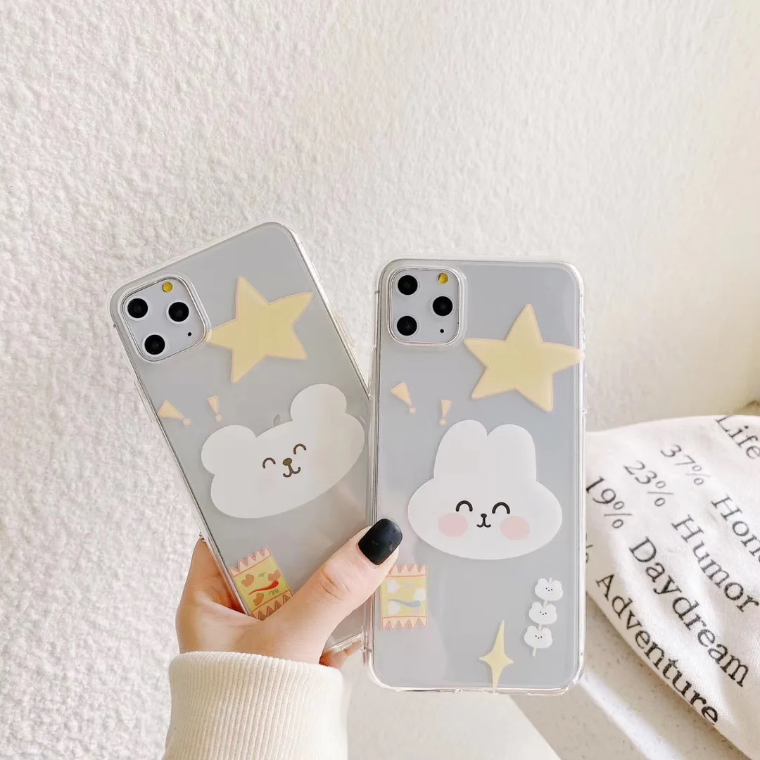 

INS Korea cute illustration funny star bear rabbit phone case for iPhone 11 pro MAX Xs MAX Xr X 6 6s 7 8plus soft TPU back cover