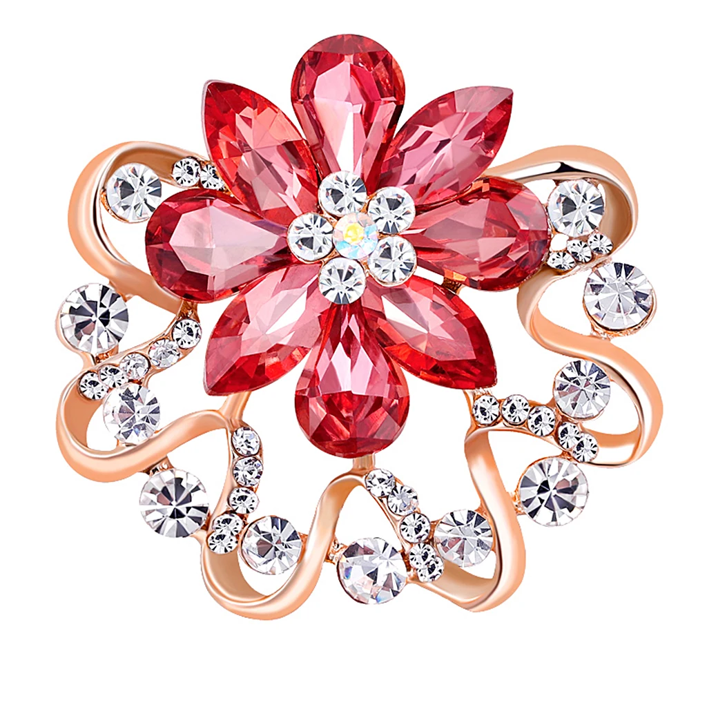 Womens Crystal Scarf Ring Clip Buckle Flower Silk Shawl Holder Brooch Badge With Safety Pin