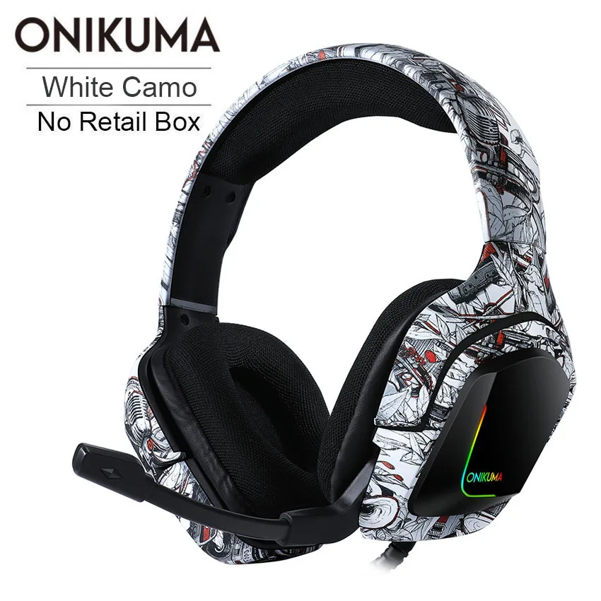 White Camo No Box ONIKUMA K20 PS4 гарнитура casque PC игровая стереосистема Игровые наушники с микрофоном/светодиодной подсветкой для XBox One/ноутбука планшета - Цвет: White Camo No Box