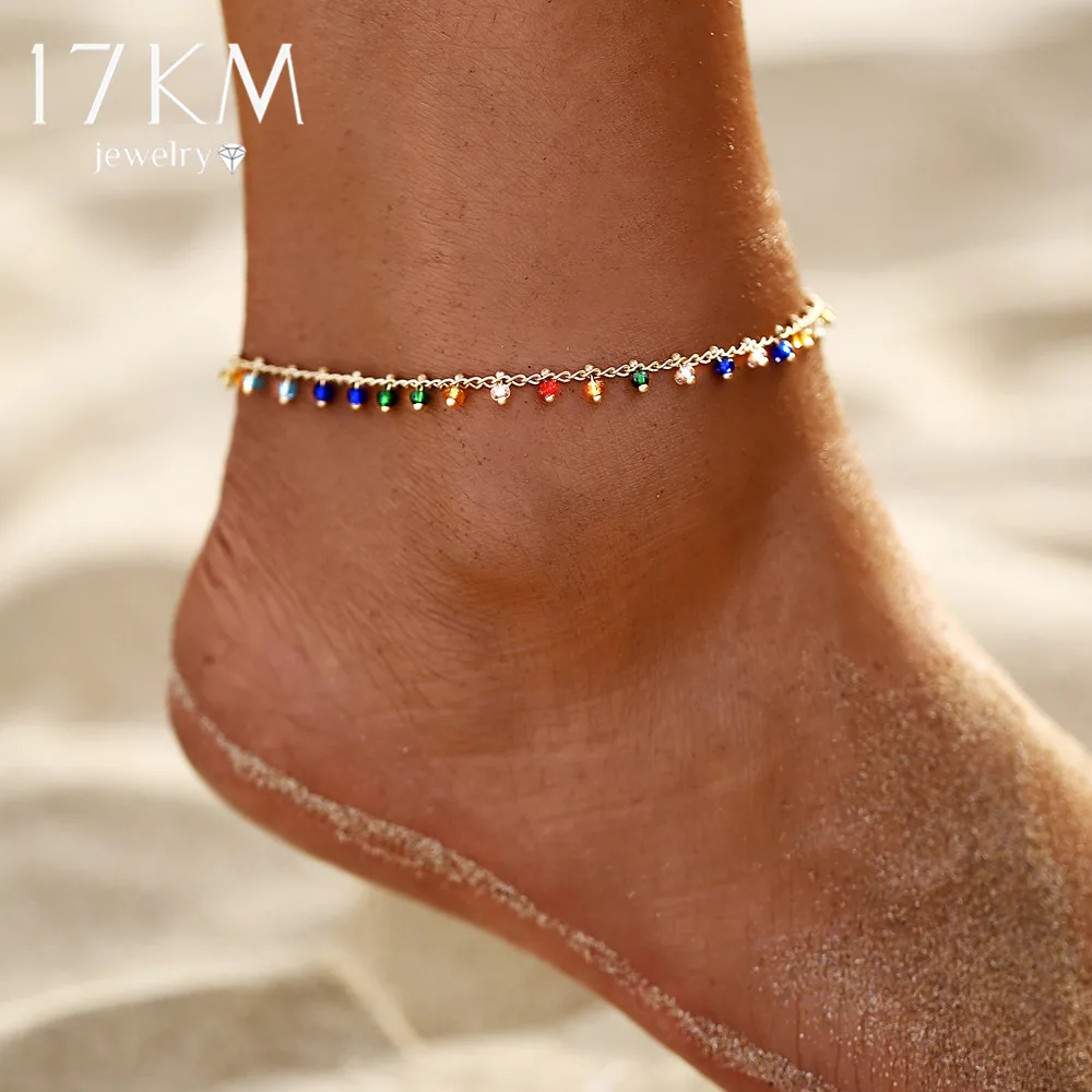 

17KM Bohemian Acrylic Colorful Beads Anklets for Women Minimalist Gold Handmade Ethnic Anklet Foot Jewelry Accessories 2019 New