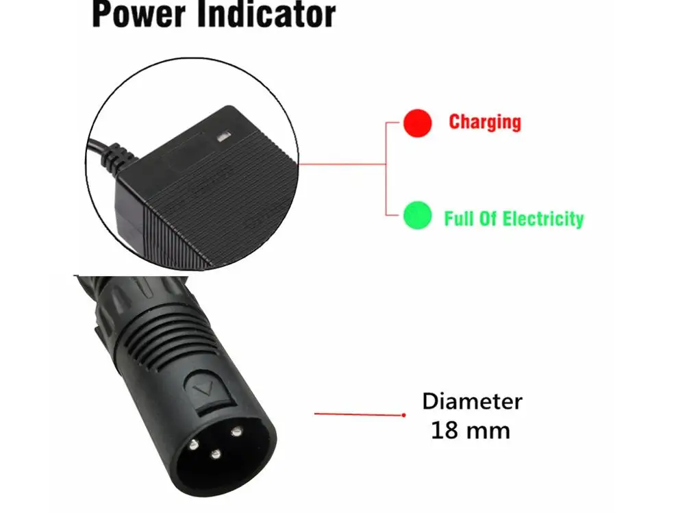 Battery charger 36V Charger 42V 2A electric bike lithium battery charger for 36V lithium battery pack with 3-Pin XLR Socket/connector