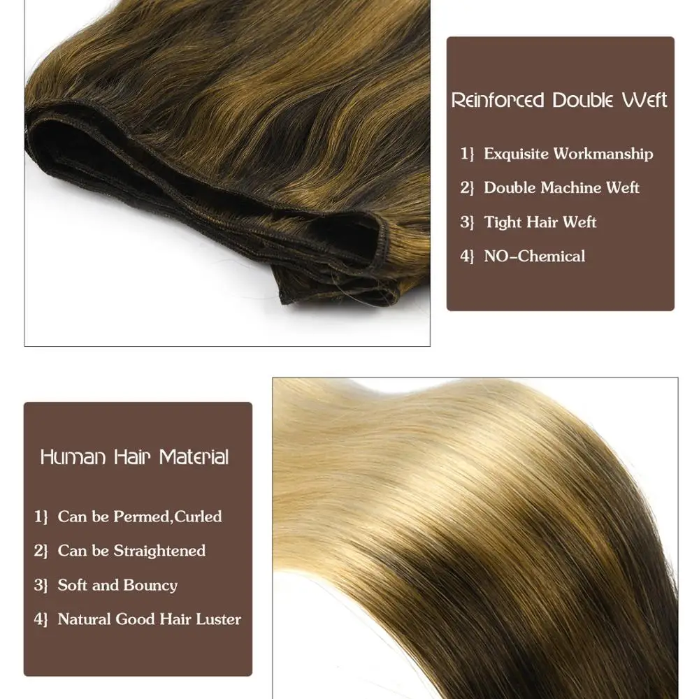 Neitsi Straight Double Drawn Remy Human Hair Weave Extensions 22" 55cm 100g/pc Natural Hair Weft Bundles Balayage Colored