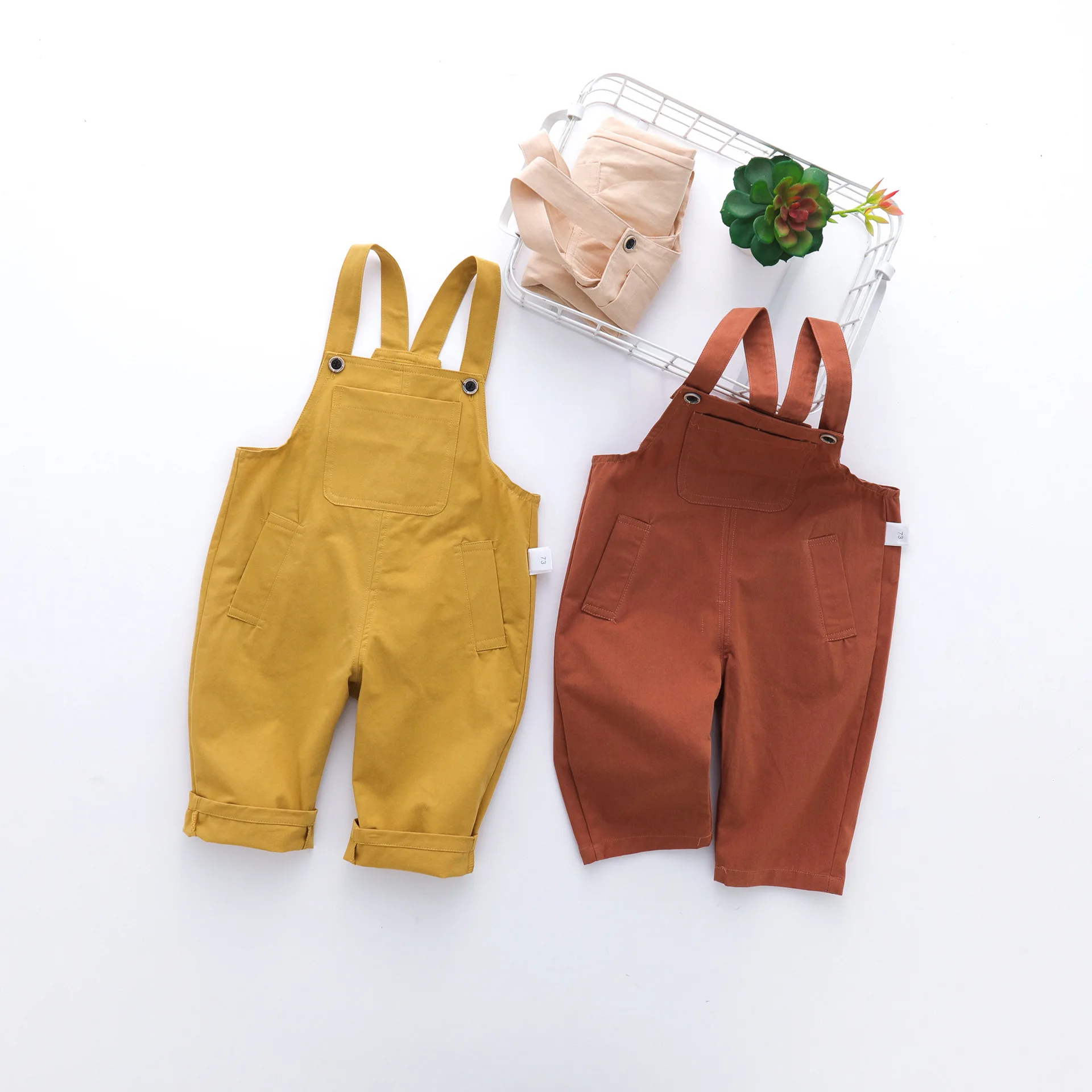 

Men And Women Children Solid Color Suspender Pants Cotton Linen Trousers Casual Loose-Fit 2018 Spring New Style Korean-style Bab