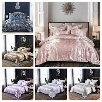 

2020 NEW Comforter Bedding Sets Tencel Silk Luxury Duvet Cover Bed Sheet Hot Sale Queen King Double Blue Jacquard Bed Linens Set