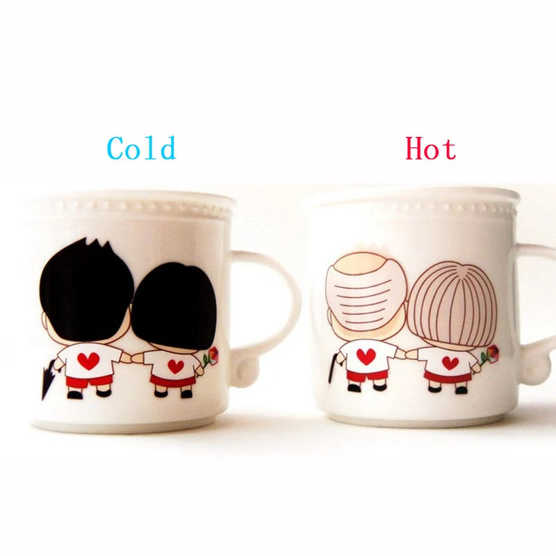 Drop Shipping 1Pcs New Creative Cute Couples Color Changing Mugs Ceramic Cups Coffee Milk Best Gift for Lovers Friends | Дом и сад