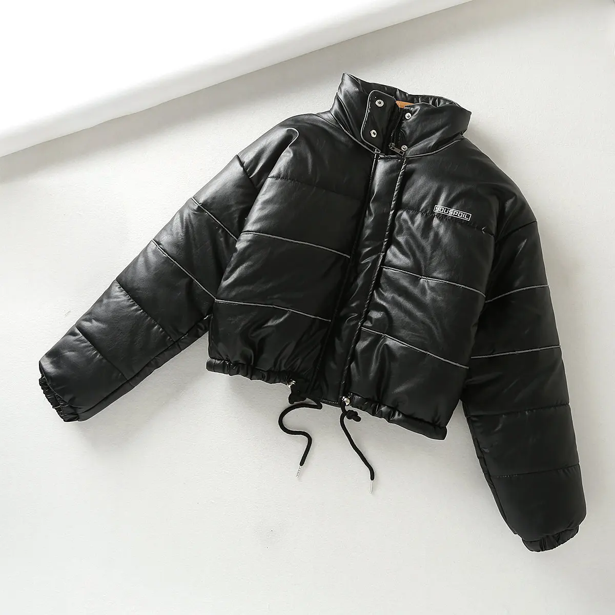 

WOMEN'S Dress Reflective Strips Printed Letter Stand Collar Warm Loose-Fit Cotton-padded Clothes Europe And America Winter Thick