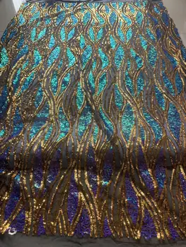 

2019 High Quality Gold African Sequins Lace Fabric French Net Embroidery Tulle Lace Fabric For Nigerian Wedding Party Dress New