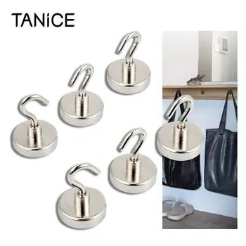 

TANiCE 6pcs N52 Neodymium Clamping Magnetic Hooks Super Power Strong Mini Magnetic Home Kitchen Fridge Wall Hold Hanger Hooks