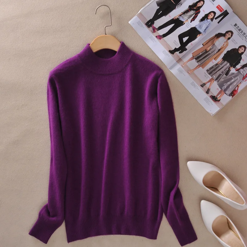 Джемпер, зимние корейские свитера, женские пуловеры, осень, толстый свитер, вязанный, свободный, с длинным рукавом, полушерстяные свитера для женщин - Цвет: Фиолетовый