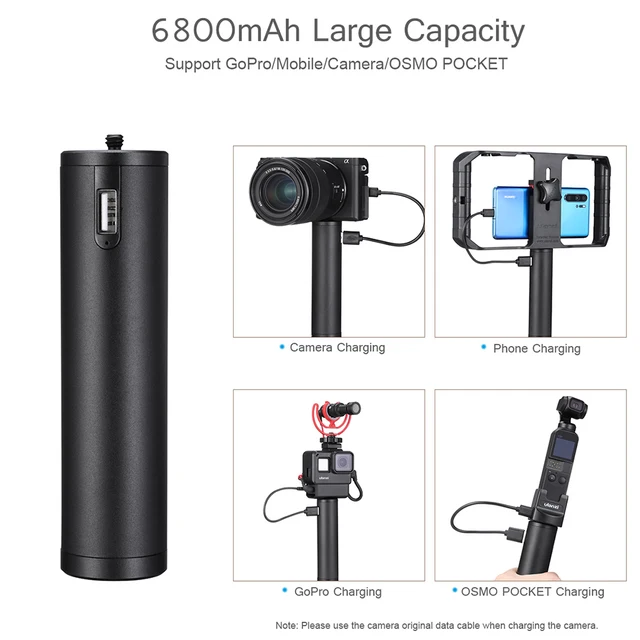 ULANZI BG-2 Power Hand Grip Aluminum 6800mAh Battery Handle for GoPro 6 7 8 9 Smartphone Osmo Pocket action camera 1