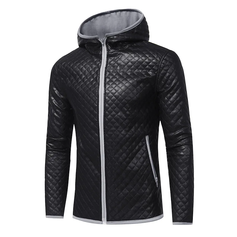 AliExpress стиль мужской стиль контрастного цвета с капюшоном модное клетчатое толстое кожаное пальто 7582