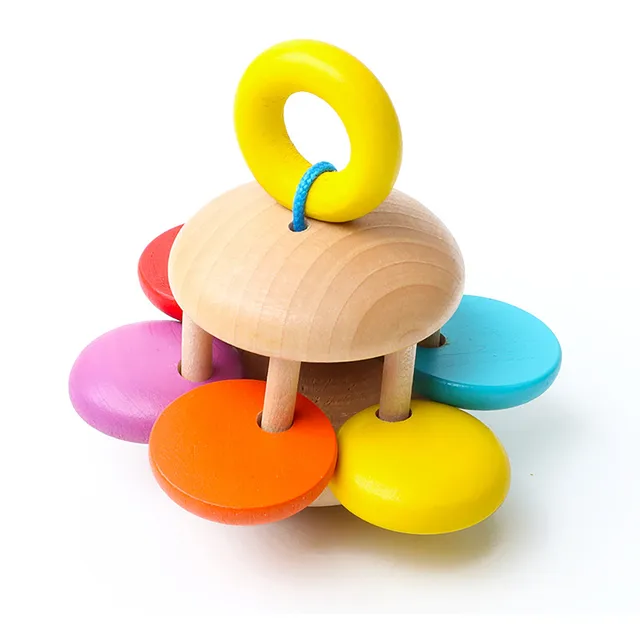 4pc Wooden Baby Rattles Grasp Toy Play Game Teething Infant Early Musical Educational Toys Lightweight Allows Baby Easily Grap 6