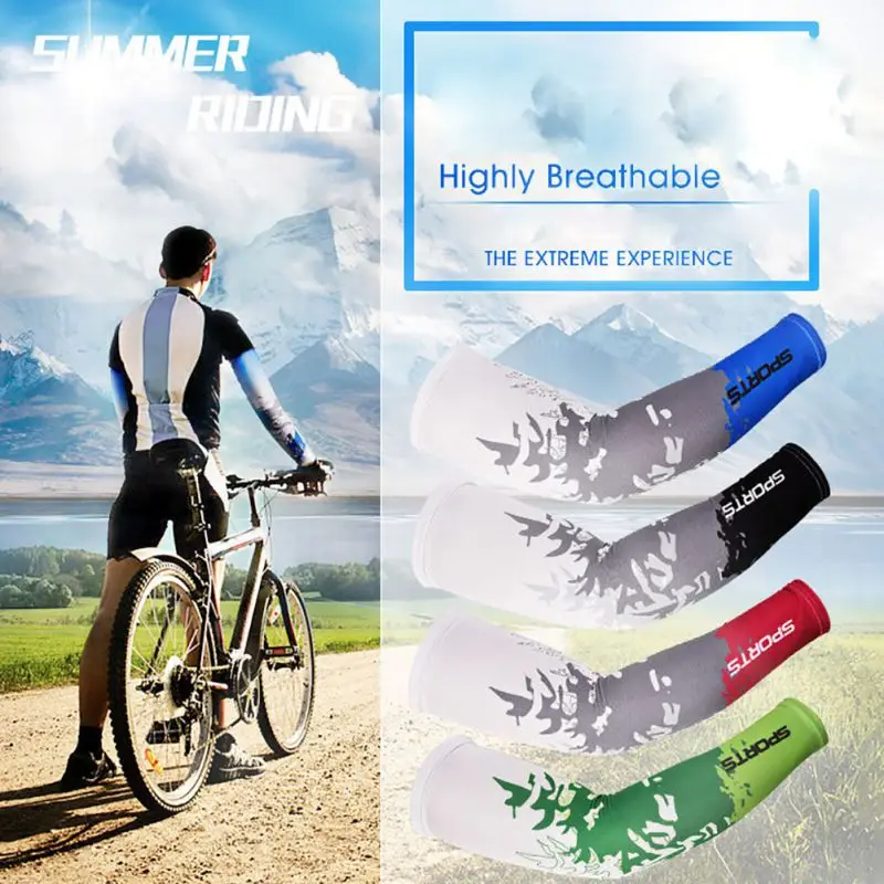 1 Pair Arm Sleeve Long Printed Breathable Sunshade Anti-slip Ice Silk Protective Hand Elbow Protection Cover Outdoor Sportswear