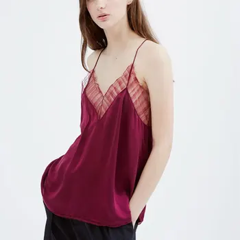 

Women Tops Classic Heavy Sand Washed Silk Stitched Lace Lace Sexy Four-Color Silk Vest