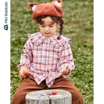 

Minibala Children long-sleeved shirt 2020 autumn new girls pure cotton side lapel shirt