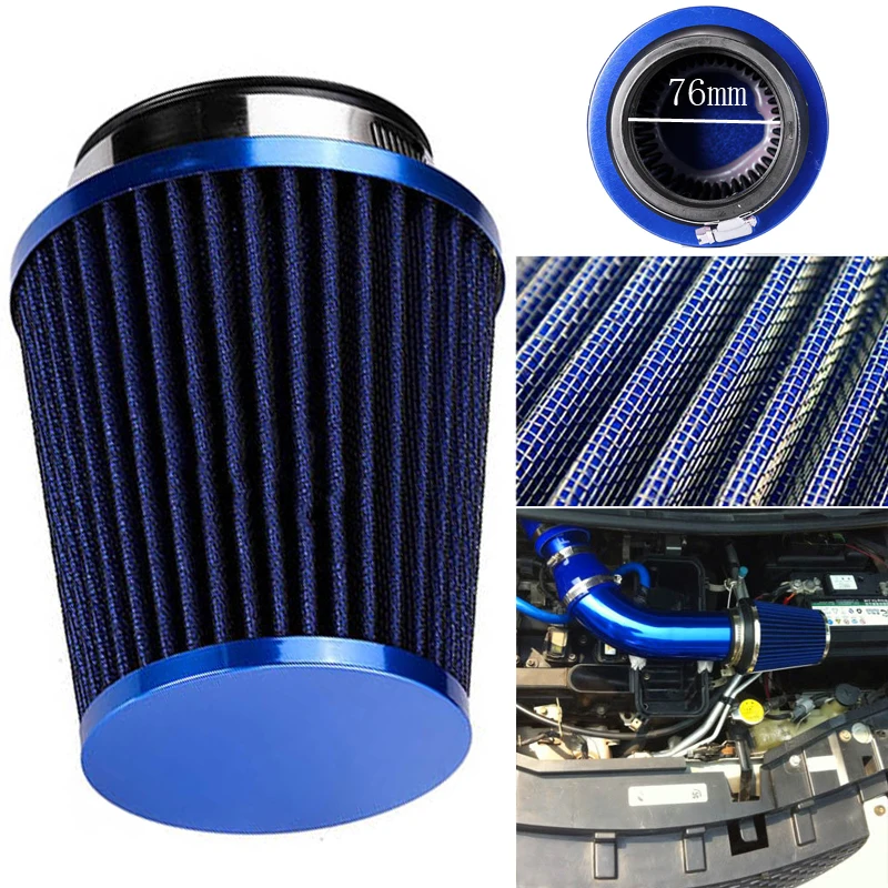 

Universal Blue Finish Car Air Filter Induction Kit High Power Sports Mesh Cone