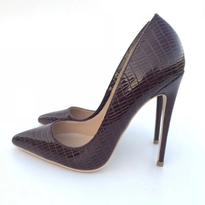 

Wine red lizard pattern 12CM high heel stiletto shallow mouth pointed sexy single shoes nude color party nightclub women's shoes