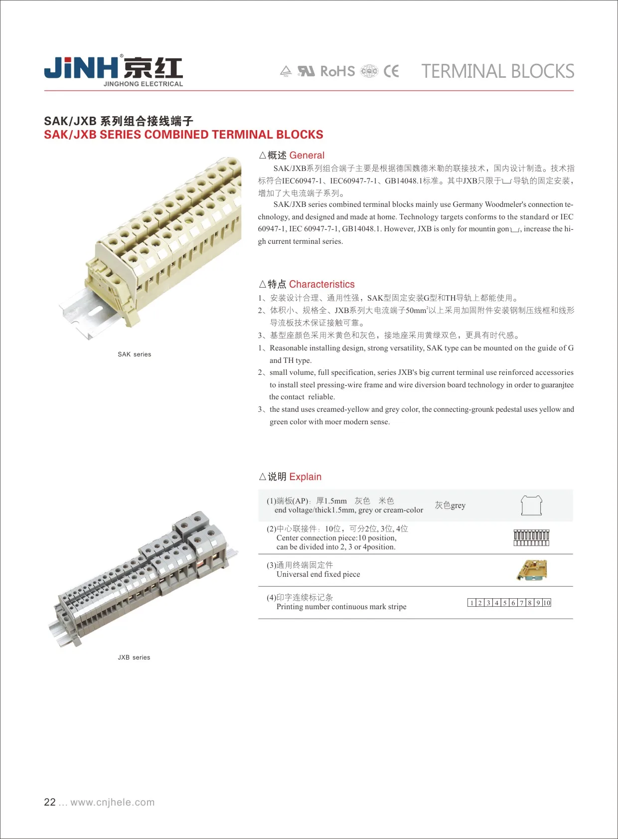 Комбинированные клеммные блоки серии JINH SAK 16EN 76A/800V