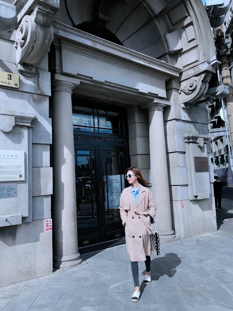 Тренч в Корейском стиле, пальто для фотосессии, осень, стиль, Ретро стиль, мода, лень, шикарный стиль, приталенный облегающий Тренч