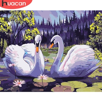 

HUACAN Painting By Number Swan Drawing On Canvas HandPainted DIY Pictures Coloring By Number Animal Kits Home Decor Art Gift