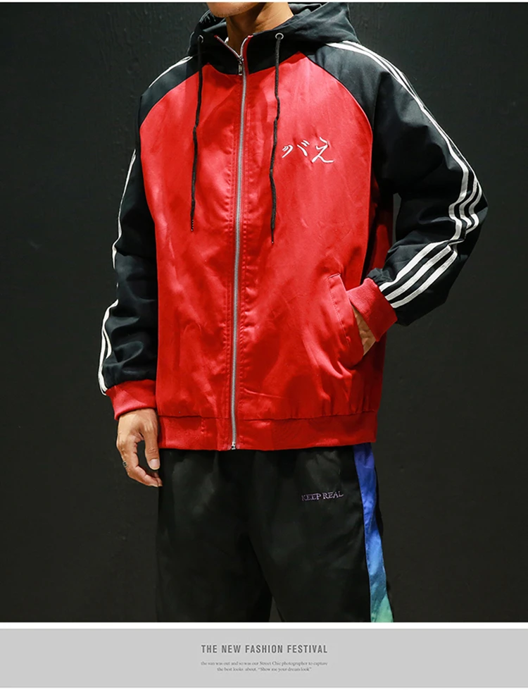 fashion Striped decorative stitching men hooded streetwear autumn casual men's jacket chic joggers male clothes coat