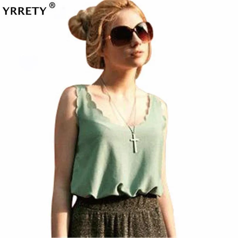 

YRRETY Summer Female Sexy Candy Color Chiffon Vest Tops Wavy Loose Casual Sleeveless Vest Chiffon Blouse Tank Pure Color Shirt