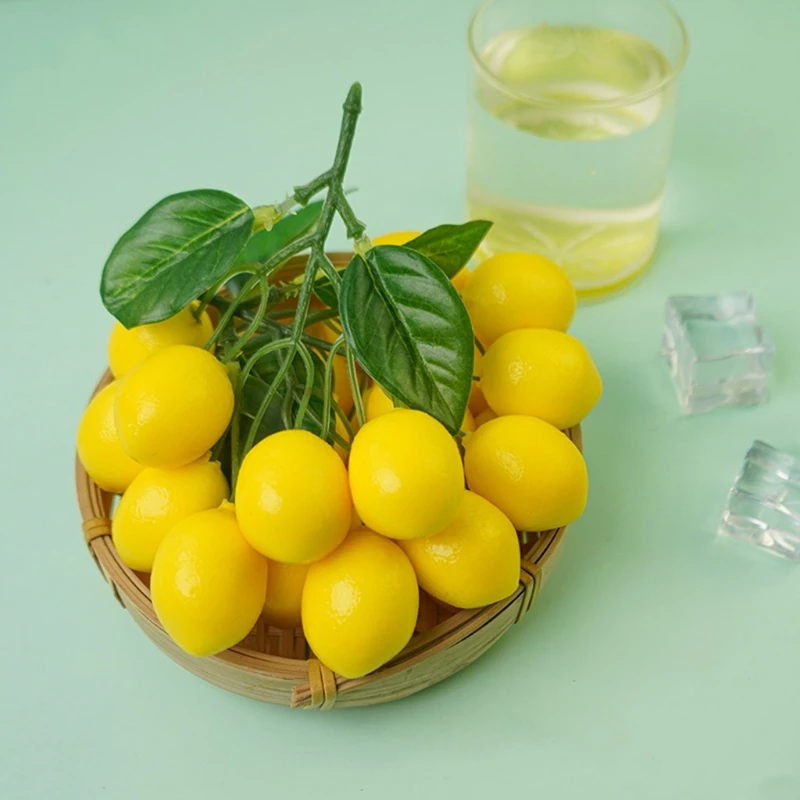 Artificial Lemons String Vivid Faux Lemon Plastic Fake Yellow Lemon Fake Fruit Home Table Party Decor Photography Prop artificial plants artificial fruits and vegetables