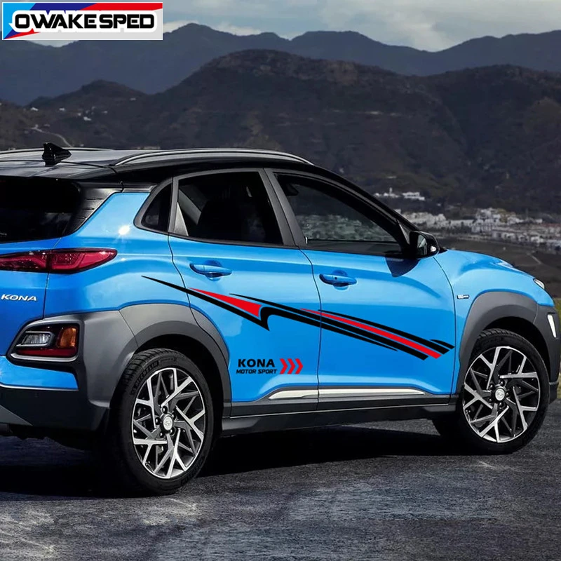 Both Side Racing Sport Stripes For Hyundai-KONA Car Door Waist Lines Stickers Auto Body Decor Vinyl Decals Accessories (5)