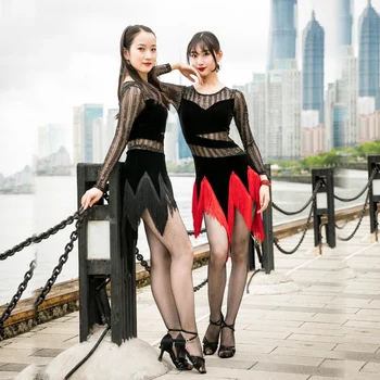 

Fashion Latin Dance Dress Women Tango Salsa Cha Cha Ballroom Samba Rumba Fringe Dresses Practice Performance Dancing Wear DF1690