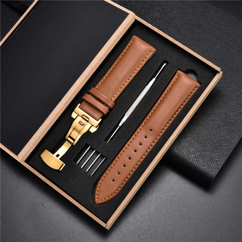 

Soft Leather Watchbands with Stainless Steel Automatic Clasp Watch Bracelets 18mm 20mm 22mm 24mm Straps Watches Accessories