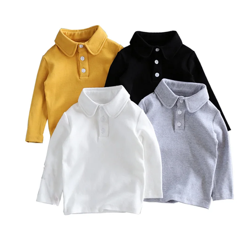 

Spring Autumn Boys T-shirts Kids Long Sleeve Tees Tops Solid Cotton Clothes Children Turn Down Collar T shirt Boys Kids LZ179