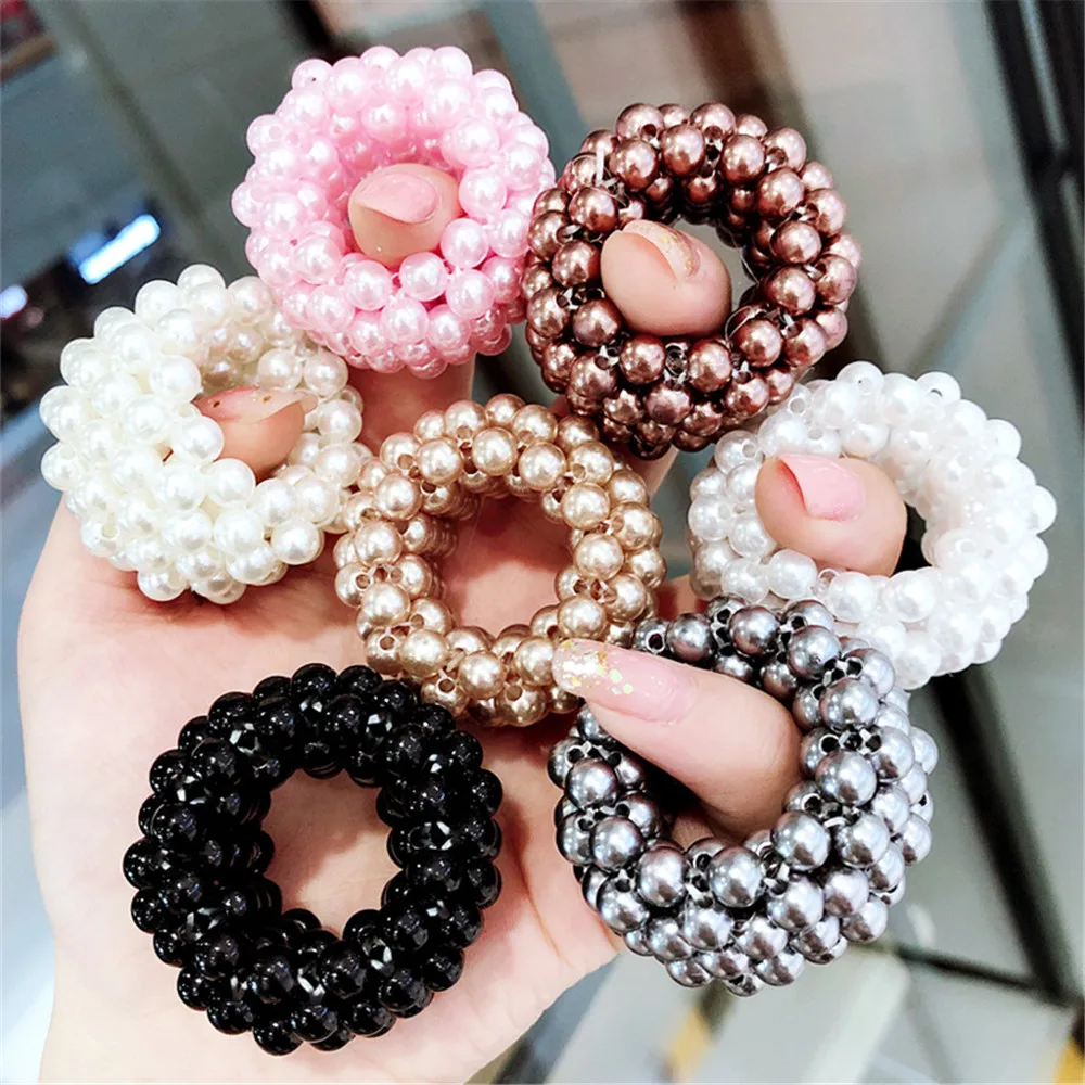 Gum Hair-Rope Ponytail-Holders Rubber Scrunchies Pearl-Beads Elastic Fashion for Woman