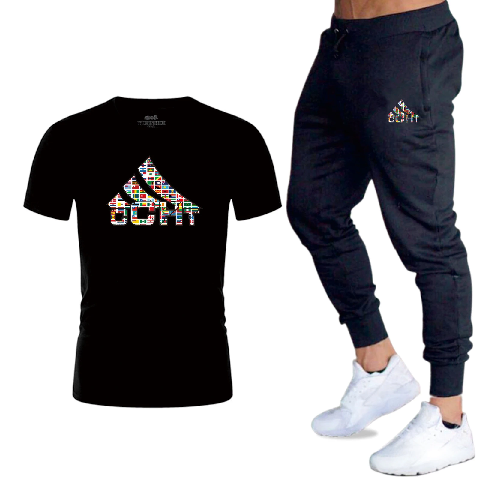 

Summer 2020 2-piece men's casual short-sleeved T-shirt two-piece top + pants suit sportswear suit men's short-sleeved suit men's