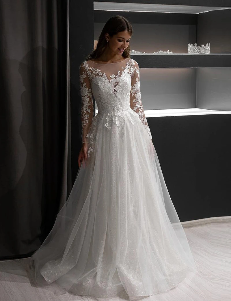 

Платье свадебное длинное ТРАПЕЦИЕВИДНОЕ с длинными рукавами