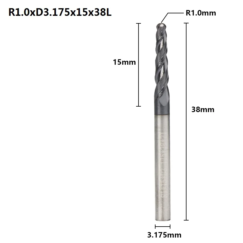 XCAN 1pc R0.25-R2.0 TiAIN Coating 2 Flute Tapered Ball Nose End Mill CNC Router Bit Carbide Milling Cutter Wood Engraving Bit - Cutting Edge Length: R1.0xD3.175x15x38L