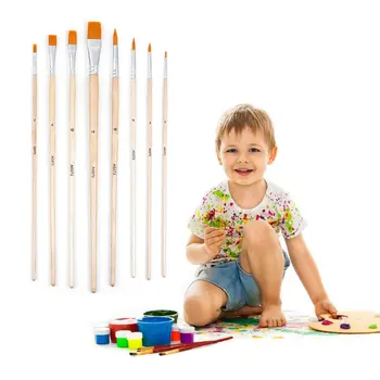

Watercolor Gouache Painting Brush Different Shape Round Pointed Tip Nylon Hair Wooden Handle Art Supplies 8pcs/set