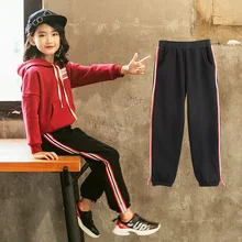 Спортивные брюки для девочек Новинка года, осенне-зимние Бархатные спортивные штаны Свободные повседневные штаны-шаровары для больших мальчиков модные, D214