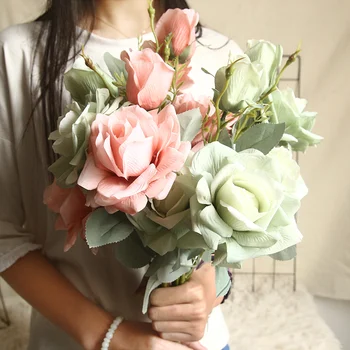 

3 Heads Silk Flowers Rose Simulated Flower Home Decoration Wedding Holding Flower Road Leading Arch Flower Wall Fake Flower