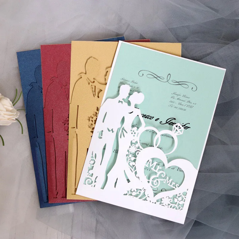  Wedding Invitations Card Wedding Gold Red White Laser Cut Luxury Flora Elegant Lace Favor Print Env - 4.00021E+12