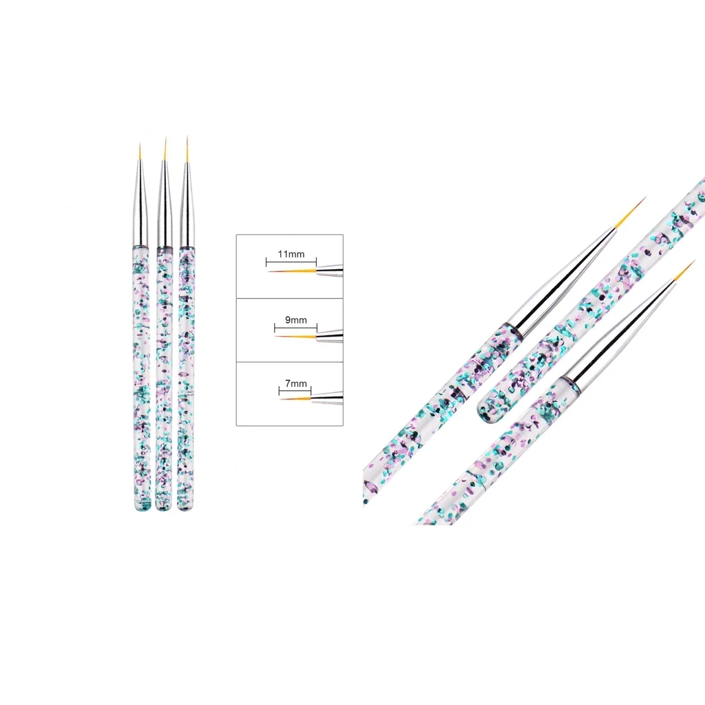 6x 3 Sizes 7/9/11mm Nail Art Brush Set For Thin Lines Fine Drawing Blending