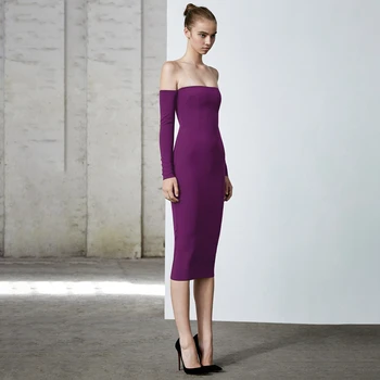 

LEGER BABE 2020 New Off the Shoulder Women Bandage Dress Purple Bodycon Vestidos Dresses Night Club Celebrity Party Dress