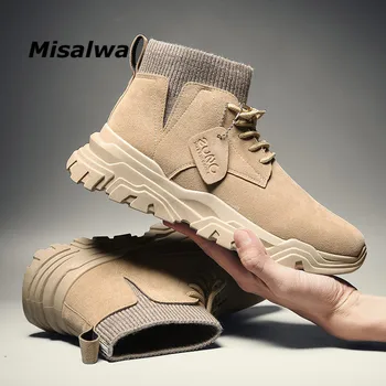 

Misalwa British Designe Ankle Round Toe Men Boots Chunky Heel Casual Ankle Boots High Top Leisure Shoes Winter Boots For Men