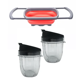 

1 Pcs Kitchen Collapsible Colander With Steady Base & 1 Pcs Juicer Accessories Cup Lid for Ninja Juicer With Seal Lid