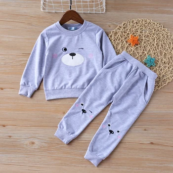 

Spring and Autumn Girls Boys Clothing Set Children's Clothing Cartoon Applique Design Sports Long Sleeve Tops + Pants 2 Suit