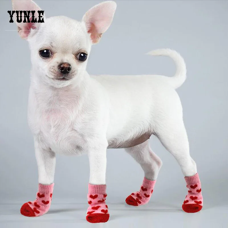 Calcetines suaves antideslizantes con dibujos de perro cachorro cálido, calcetines para mascotas, zapatos para perro cachorro cálido, productos para mascotas, medianos y pequeños, 4 Uds.