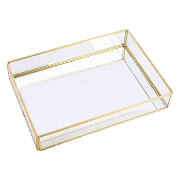 

Gold Tray Mirror, Rectangle Mirror Tray Can Hold Perfume, Jewelry, Cosmetics, Makeup, azine and More,Decorative Tray for Vani